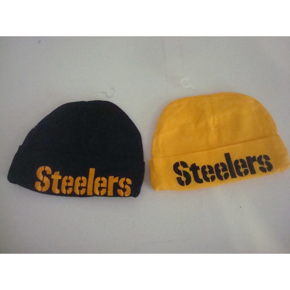 BABY 2PC LOT STEELERS  BEANIE KNIT   HAT‎ CAP VINTAGE DEADSTOCK 03